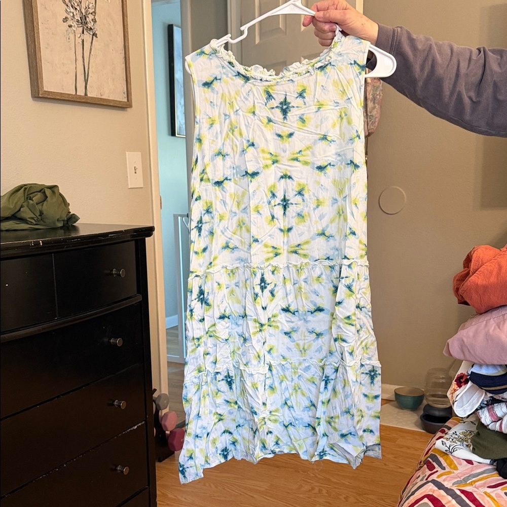 True Craft Sleeveless Blue and Yellow Midi Dress